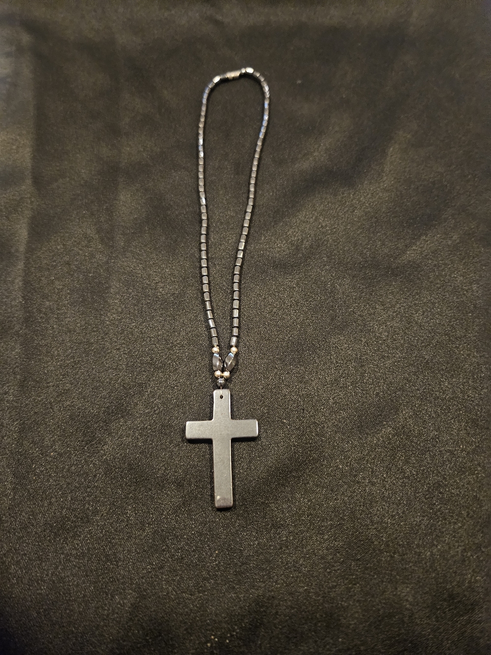 Hematite Cross Pendant Necklace Unisex Jewelry